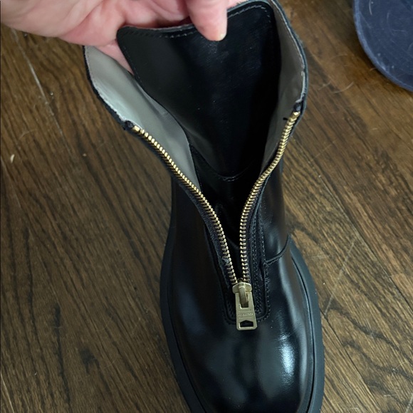 NWT All Saints Othello Black Leather Lug Sole Booties with Gold Zipper - sz 8 - Picture 8 of 16
